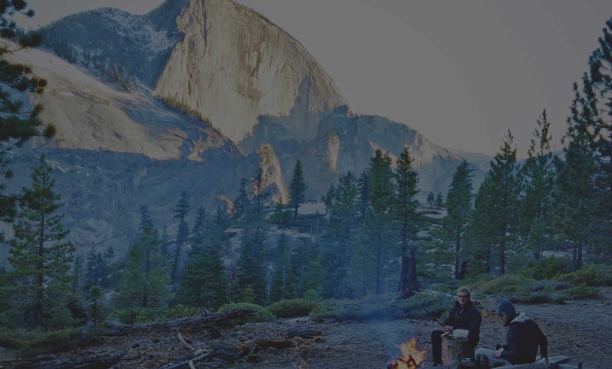 Mountains and a forest campsite